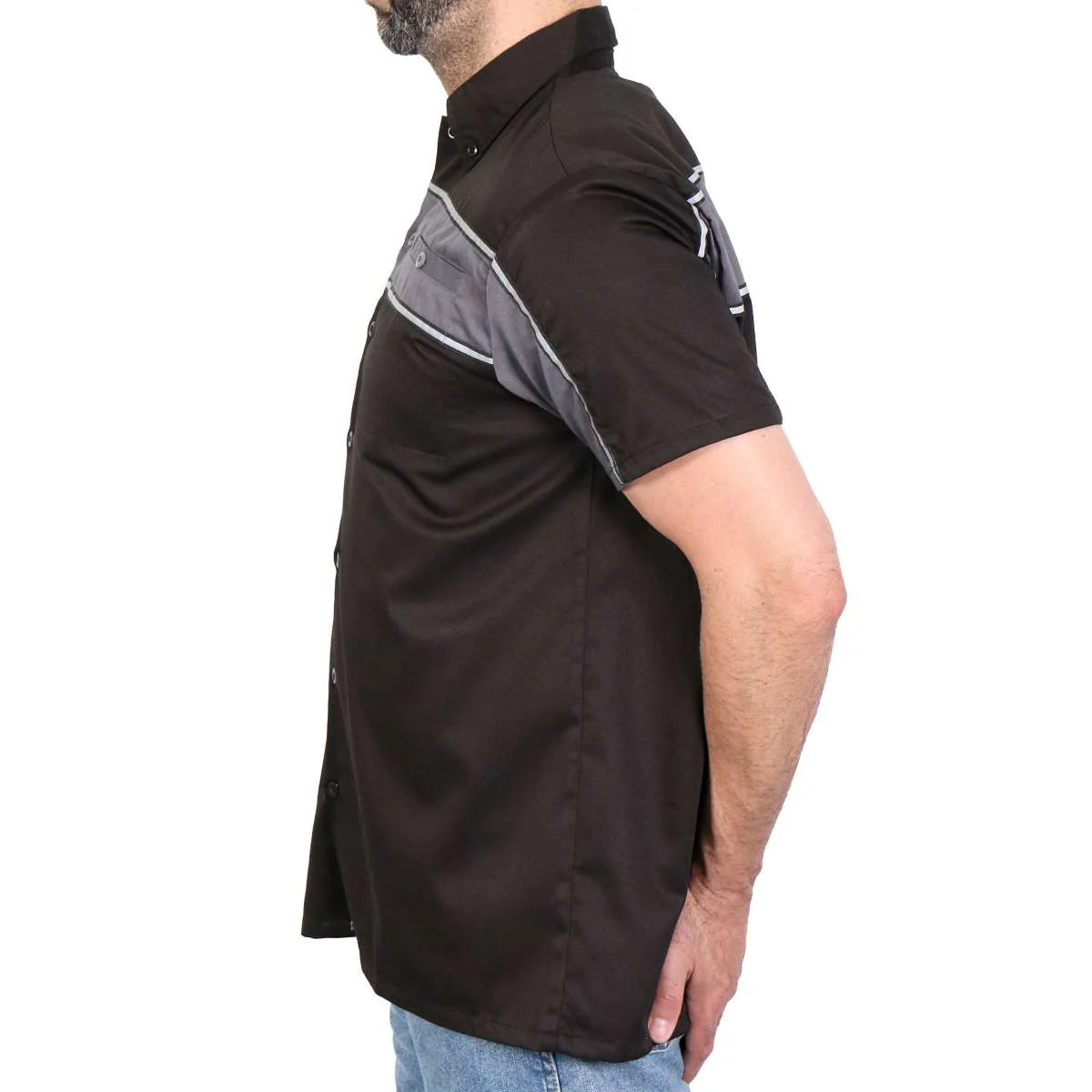 Hot Leathers GMM1006 Men's 2 Tone Stripe Black and Gray Button Up Heavy-Duty Work Shirt for | Classic Mechanic Work Shirt - Image 5
