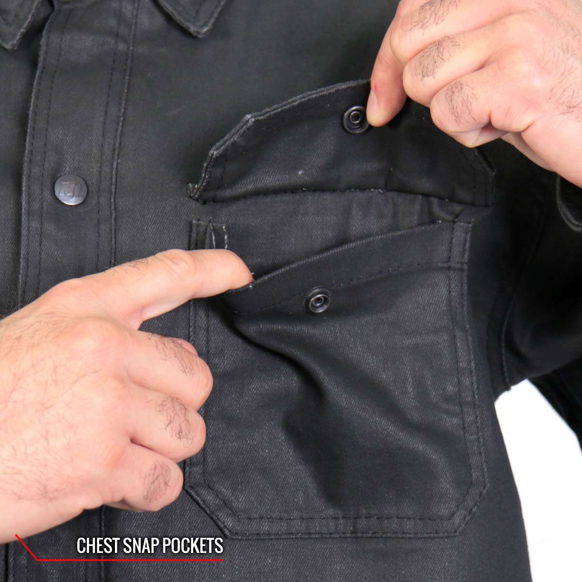 Hot Leathers JKM6003 Men's Black Waxed Cotton Concealed Carry Motorcycle Casual Shirt Jacket - Image 5