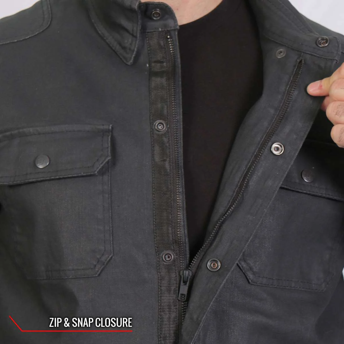 Hot Leathers JKM6003 Men's Black Waxed Cotton Concealed Carry Motorcycle Casual Shirt Jacket - Image 6
