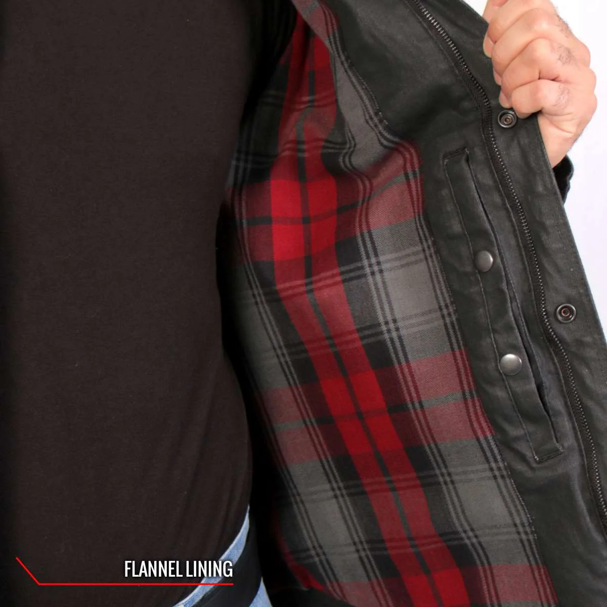 Hot Leathers JKM6003 Men's Black Waxed Cotton Concealed Carry Motorcycle Casual Shirt Jacket - Image 8