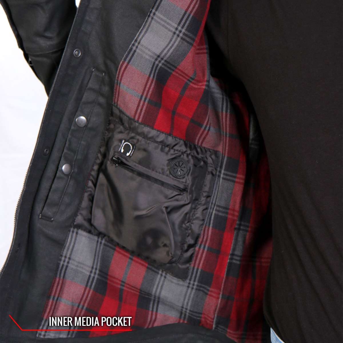Hot Leathers JKM6003 Men's Black Waxed Cotton Concealed Carry Motorcycle Casual Shirt Jacket - Image 9