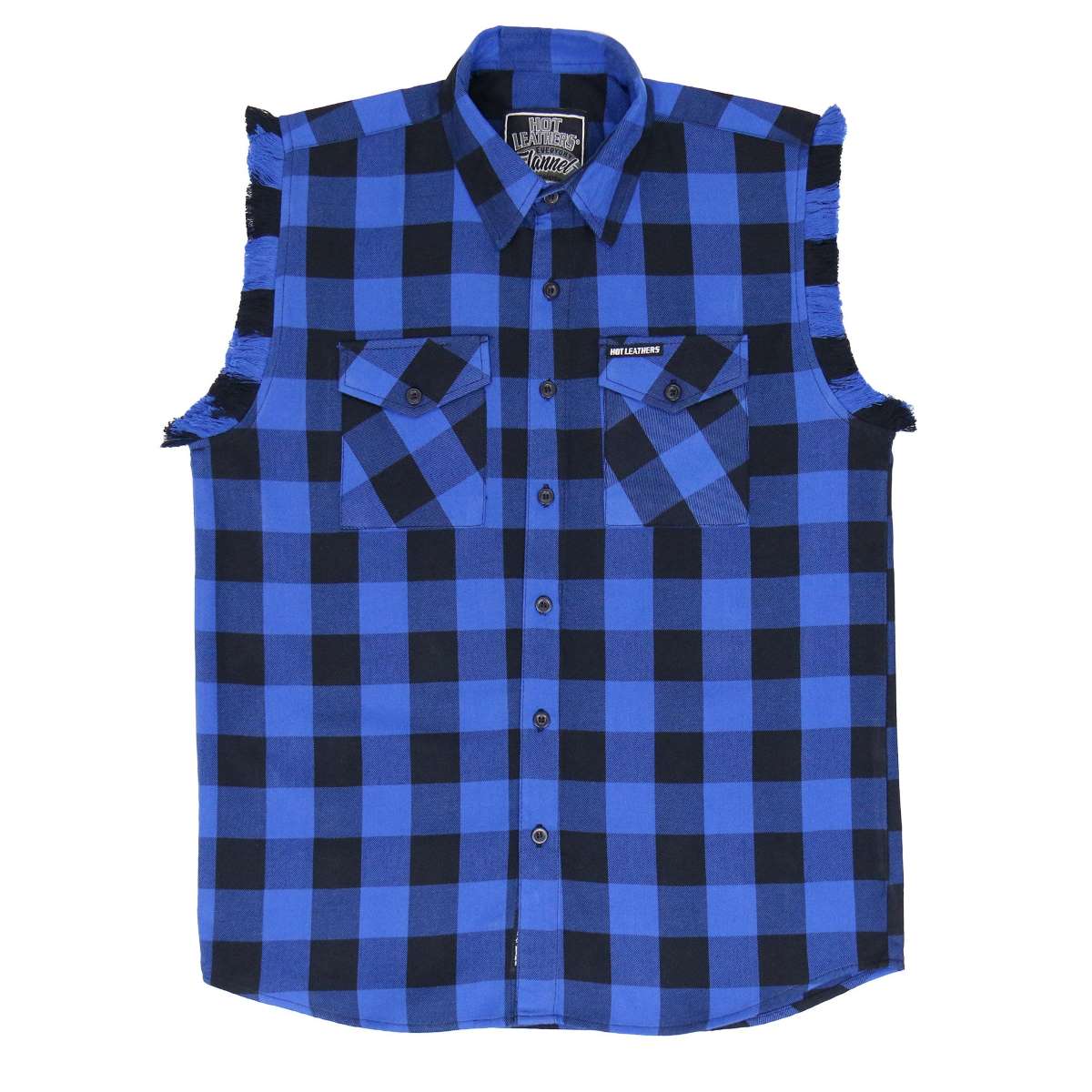 Hot Leathers FLM5208 Men's Sleeveless Fringe Blue and Black Flannel Shirt - Image 6