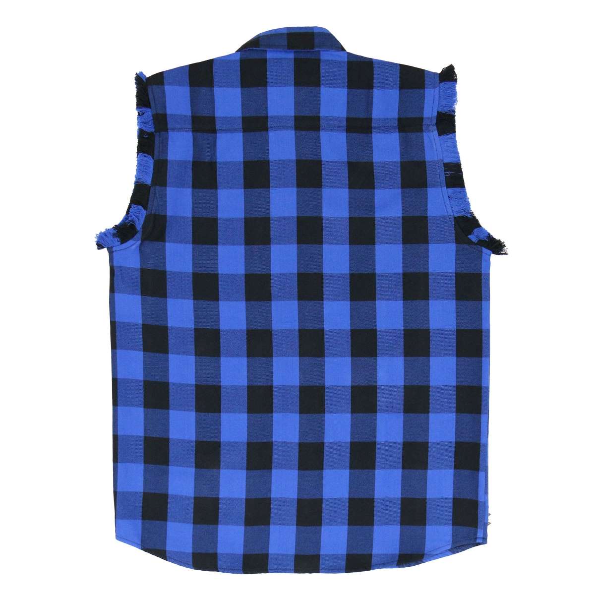Hot Leathers FLM5208 Men's Sleeveless Fringe Blue and Black Flannel Shirt - Image 7