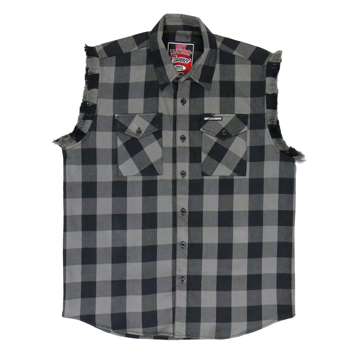 Hot Leathers FLM5203 Men's Sleeveless Fringe Grey and Black Flannel Shirt - Image 6