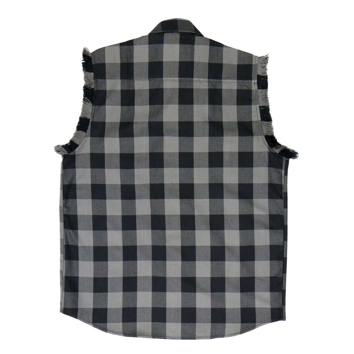 Hot Leathers FLM5203 Men's Sleeveless Fringe Grey and Black Flannel Shirt - Image 7