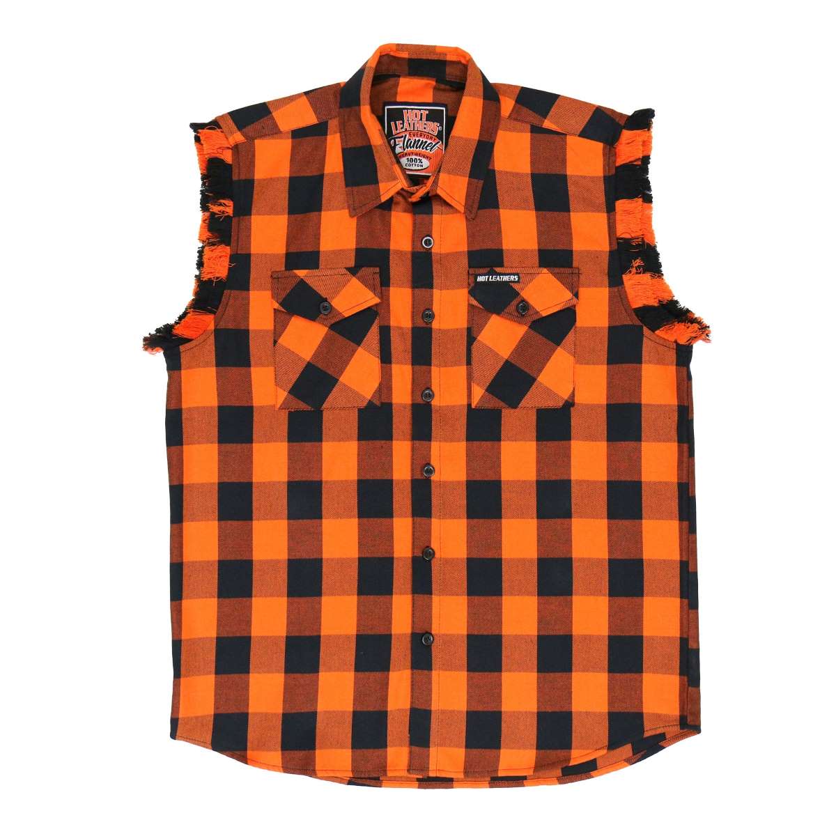 Hot Leathers FLM5210 Men's Sleeveless Fringe Orange and Black Flannel Shirt - Image 6