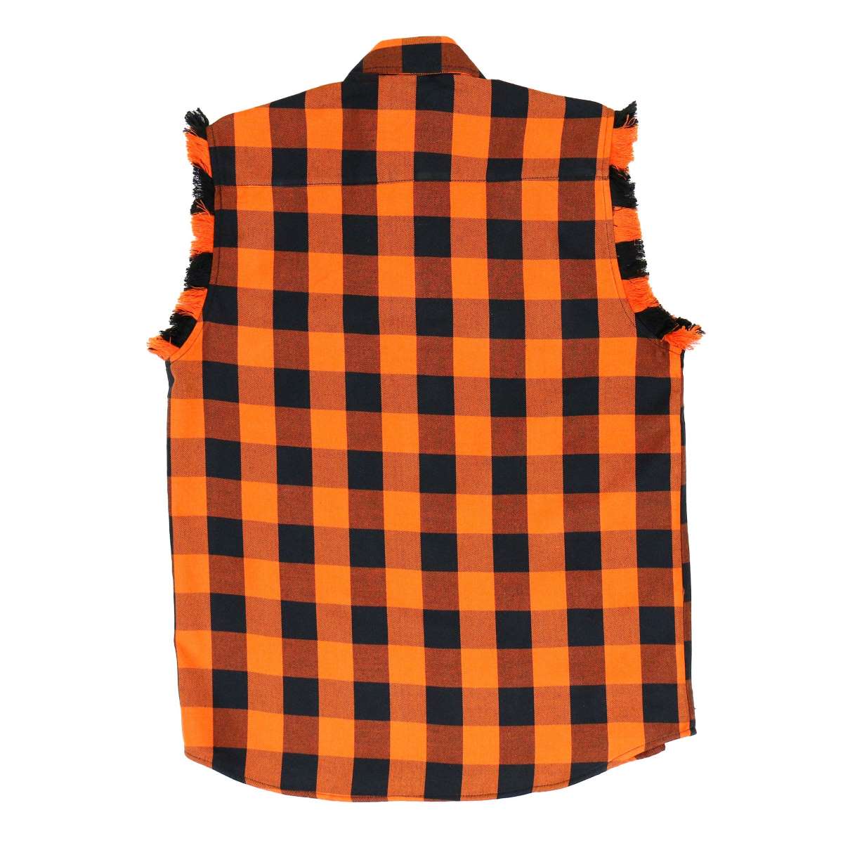 Hot Leathers FLM5210 Men's Sleeveless Fringe Orange and Black Flannel Shirt - Image 7