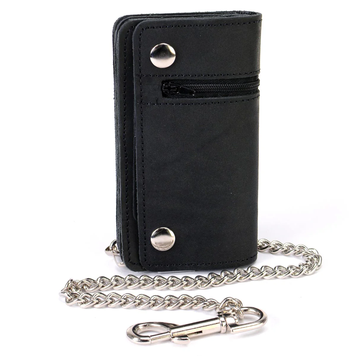Hot Leathers WLC3108 Men's 6" Black Premium Leather Bi-Fold Biker Wallet w/ Zipper Pocket - Image 2