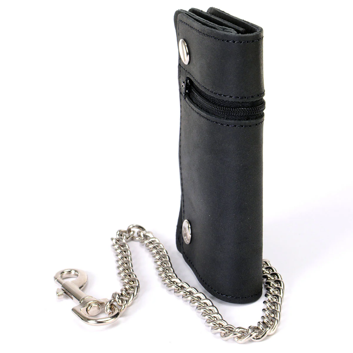 Hot Leathers WLC3108 Men's 6" Black Premium Leather Bi-Fold Biker Wallet w/ Zipper Pocket - Image 3