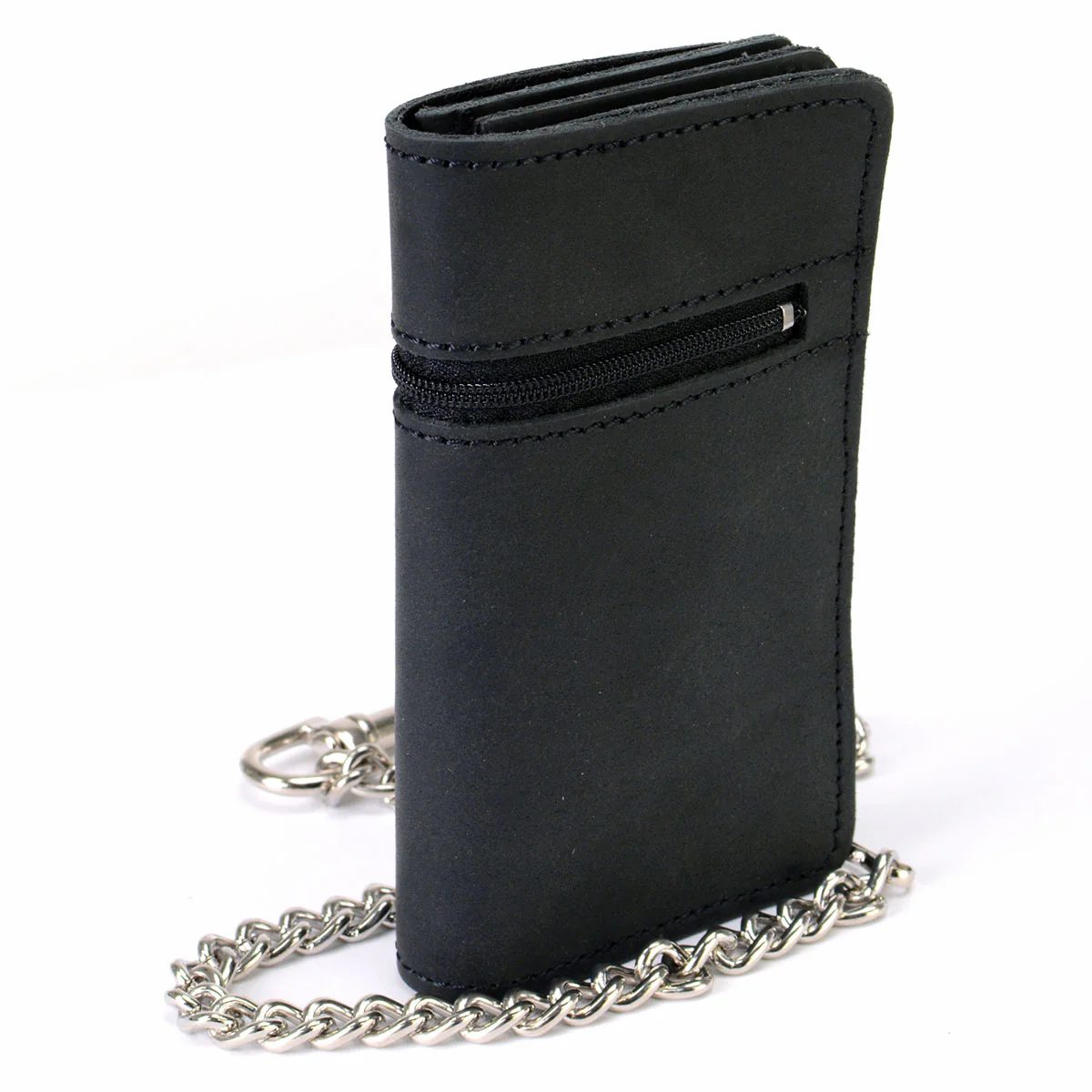 Hot Leathers WLC3108 Men's 6" Black Premium Leather Bi-Fold Biker Wallet w/ Zipper Pocket - Image 4