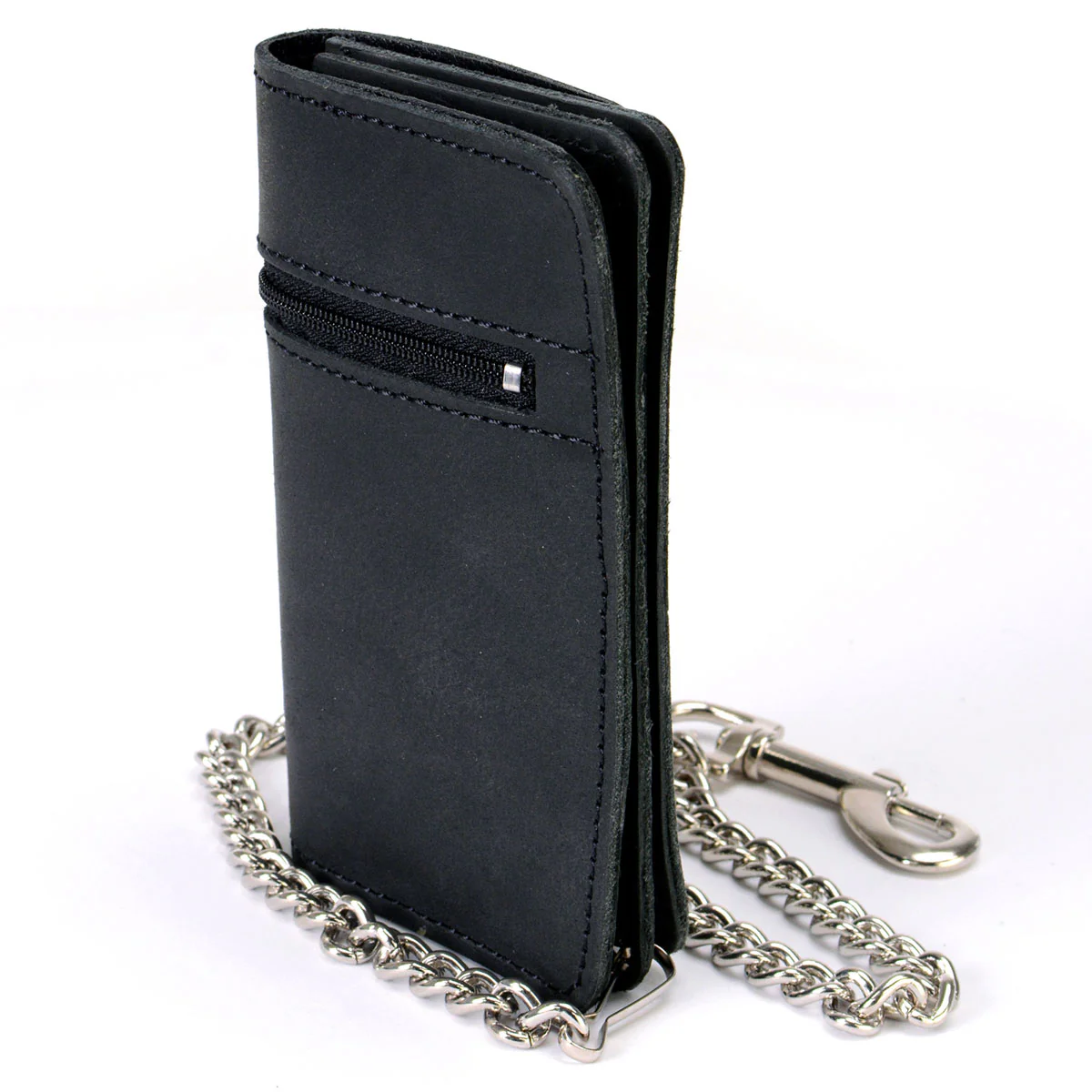 Hot Leathers WLC3108 Men's 6" Black Premium Leather Bi-Fold Biker Wallet w/ Zipper Pocket - Image 5