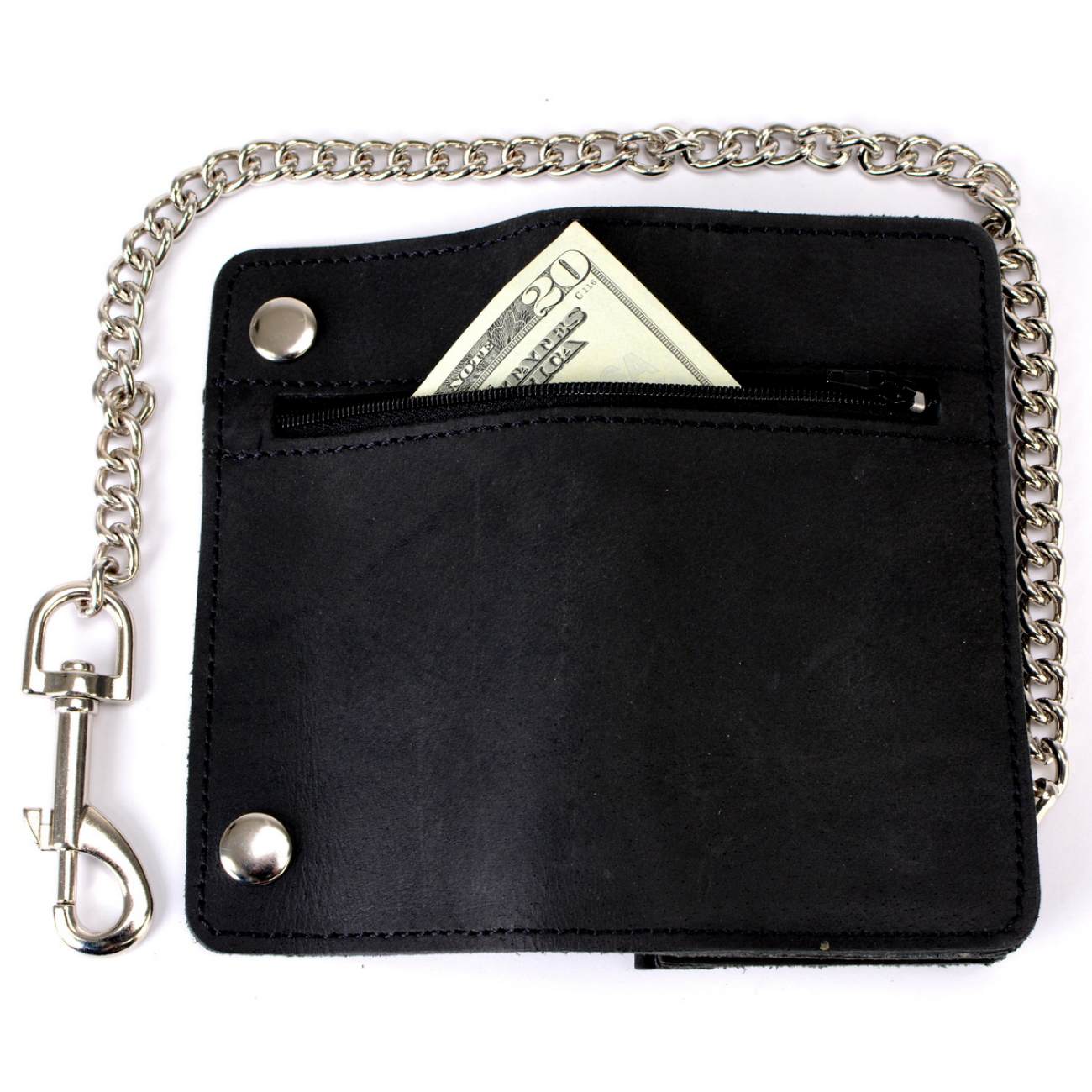 Hot Leathers WLC3108 Men's 6" Black Premium Leather Bi-Fold Biker Wallet w/ Zipper Pocket - Image 7