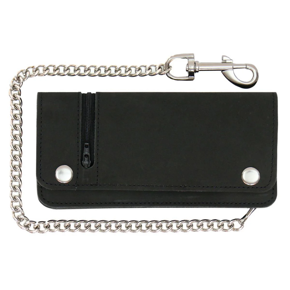 Hot Leathers WLC3108 Men's 6" Black Premium Leather Bi-Fold Biker Wallet w/ Zipper Pocket - Image 8