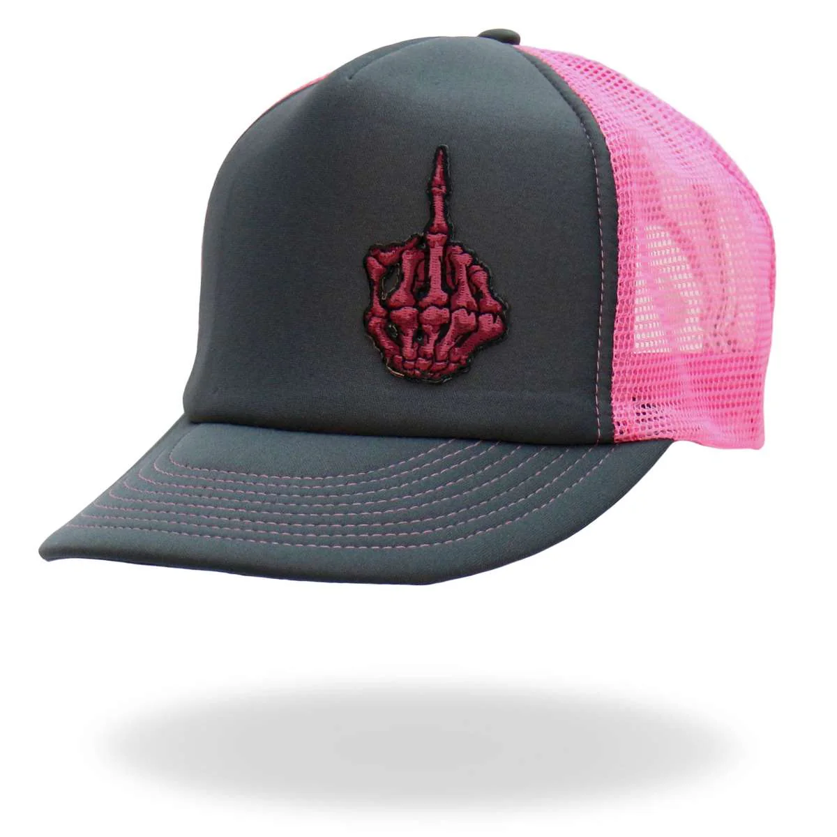 Hot Leathers Pink And Black Trucker Hat Skeleton Hand GSH1053 - Image 2
