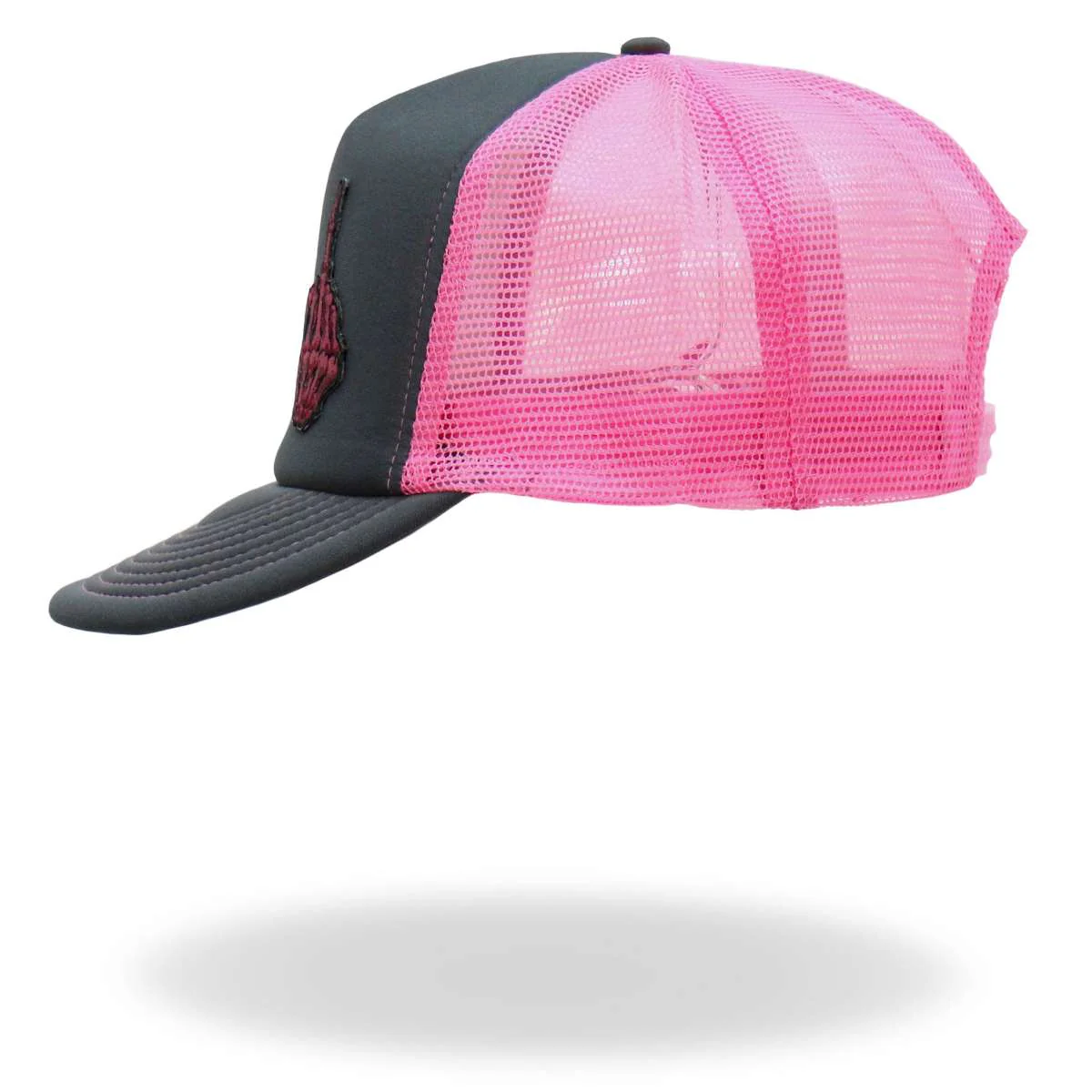 Hot Leathers Pink And Black Trucker Hat Skeleton Hand GSH1053 - Image 3