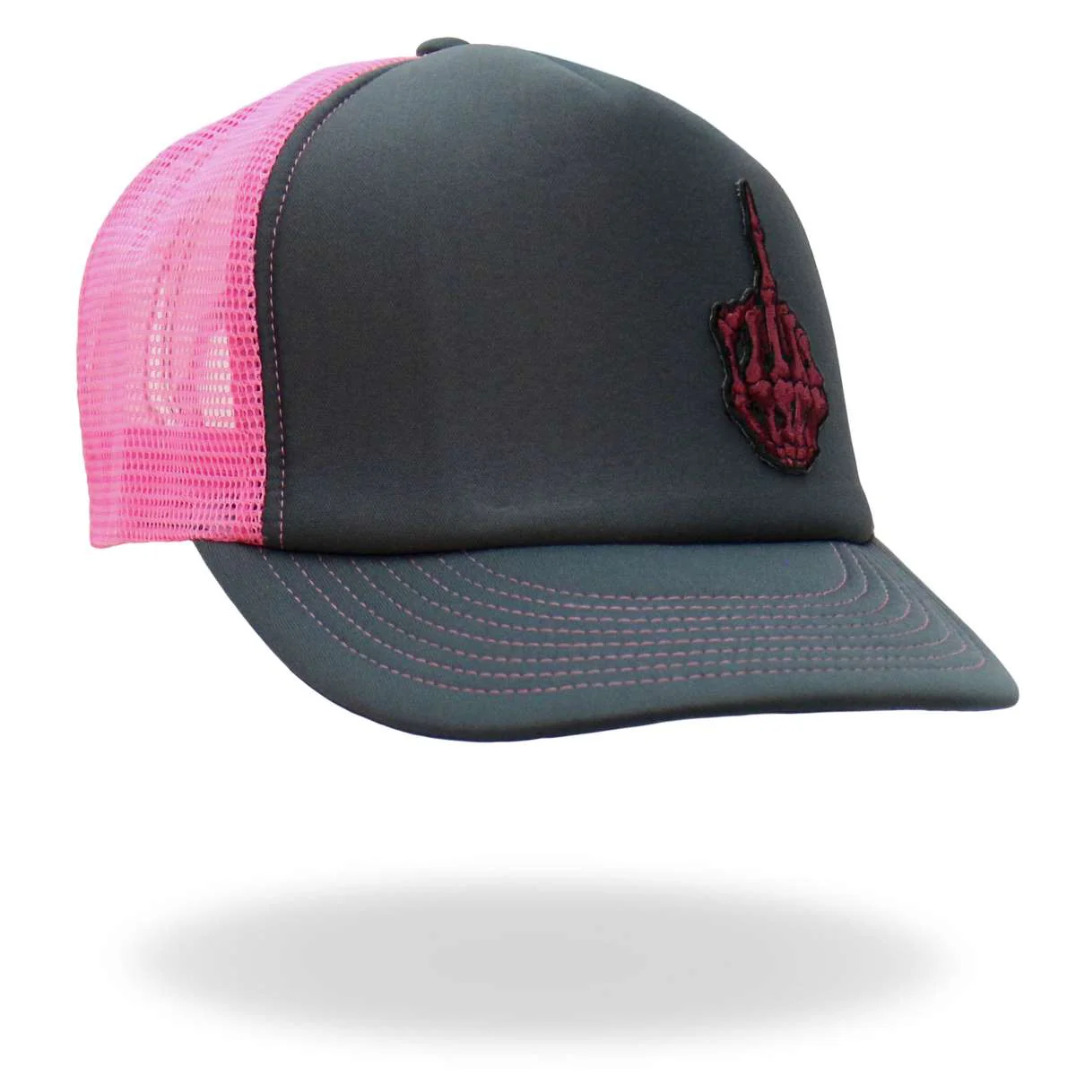 Hot Leathers Pink And Black Trucker Hat Skeleton Hand GSH1053 - Image 6