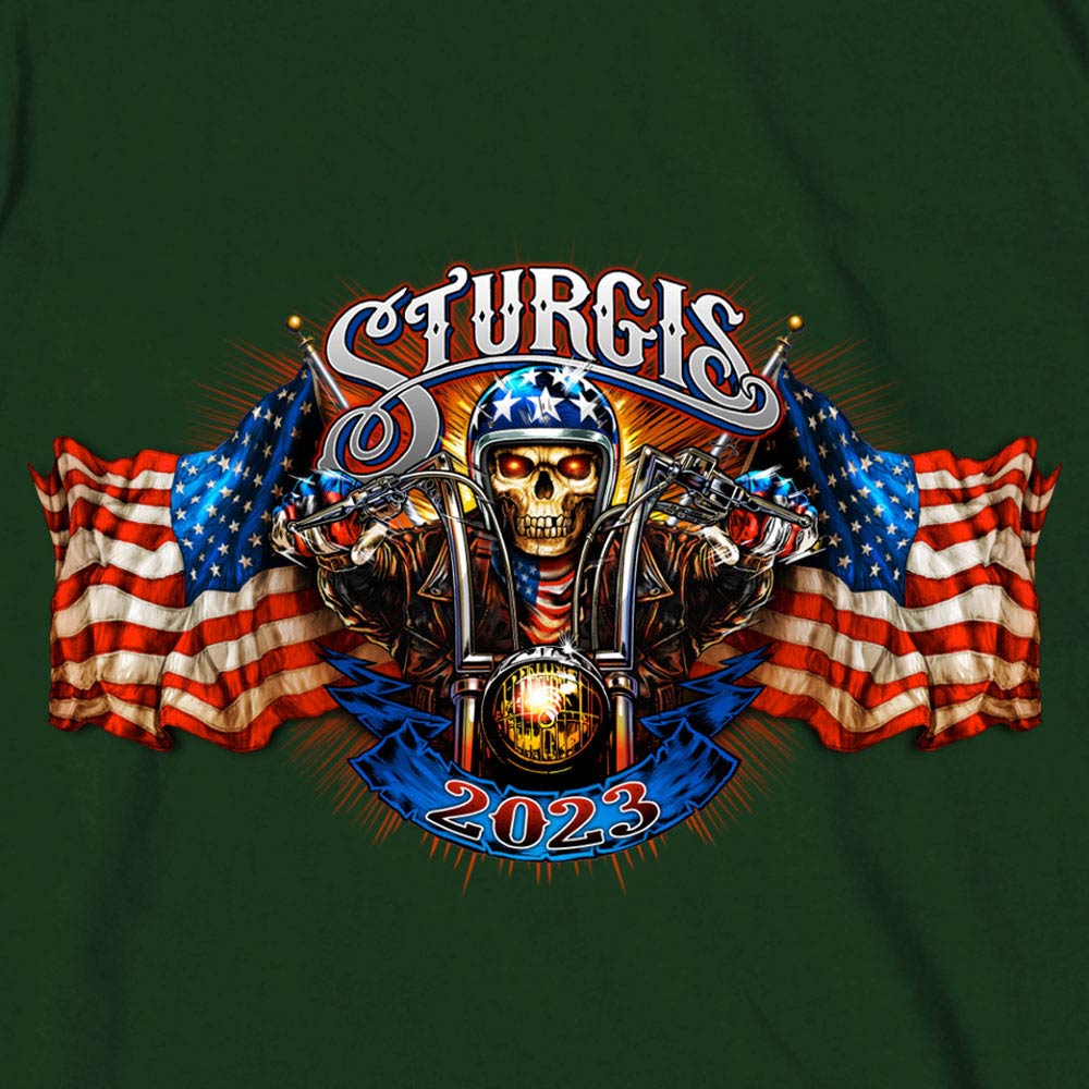 Hot Leathers SPB1069 Men’s Forest Green 2023 Sturgis # 1 Design America T-Shirt - Image 3