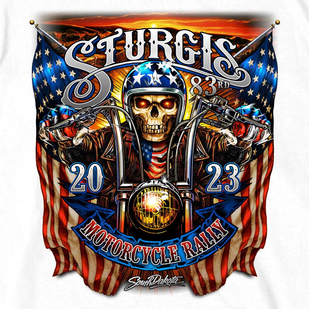 Hot Leathers SPB1071 Men’s White 2023 Sturgis # 1 Design America T-Shirt - Image 3