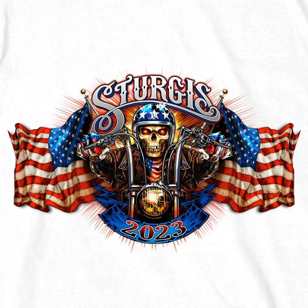 Hot Leathers SPB1071 Men’s White 2023 Sturgis # 1 Design America T-Shirt - Image 4