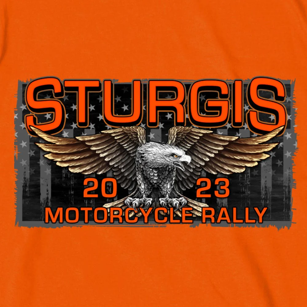 Hot Leathers SPB1083 Men’s Orange Sturgis 2023 Main Street T-Shirt - Image 3