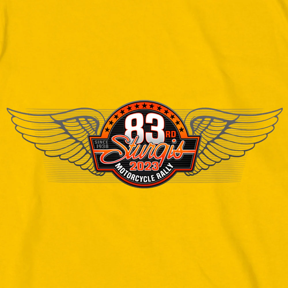 Hot Leathers SPB1092 Men’s Yellow 2023 Sturgis Rally Logo Double Sided T-Shirt - Image 4
