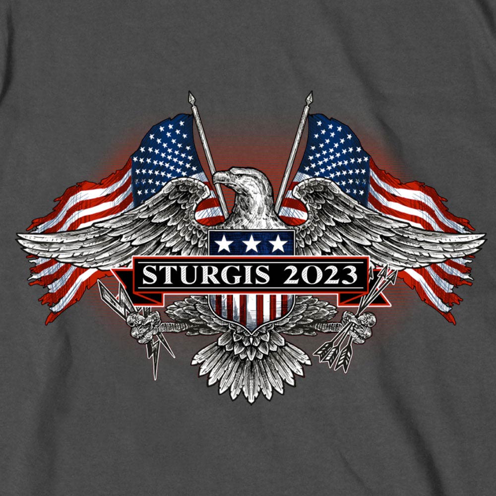 Hot Leathers SPB1105 Men’s 2023 Sturgis Vintage Patriot Charcoal T-Shirt - Image 2
