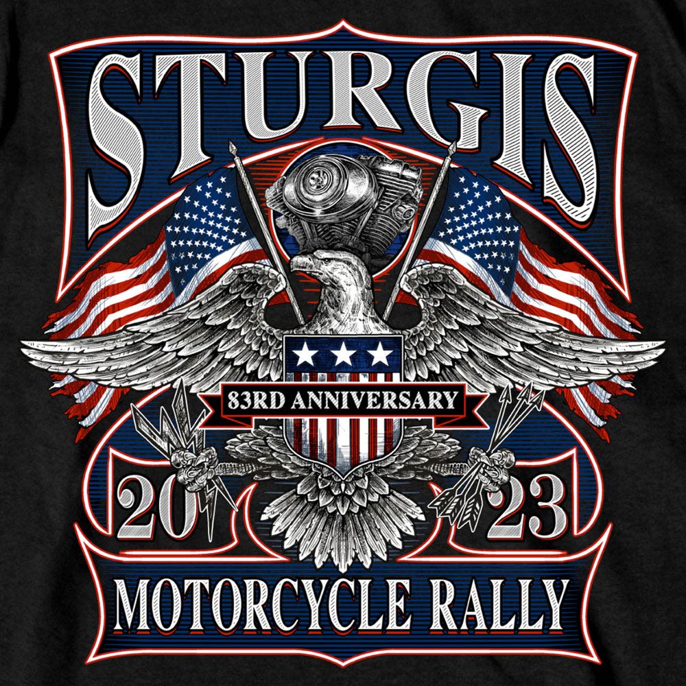 Hot Leathers SPB1108 Men’s 2023 Sturgis Vintage Patriot Black T-Shirt - Image 4