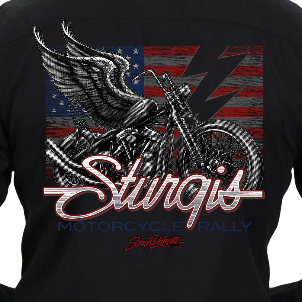 Hot Leathers SPB2081 Men's Black Sturgis 2023 Chopper Flag Flannel - Image 4