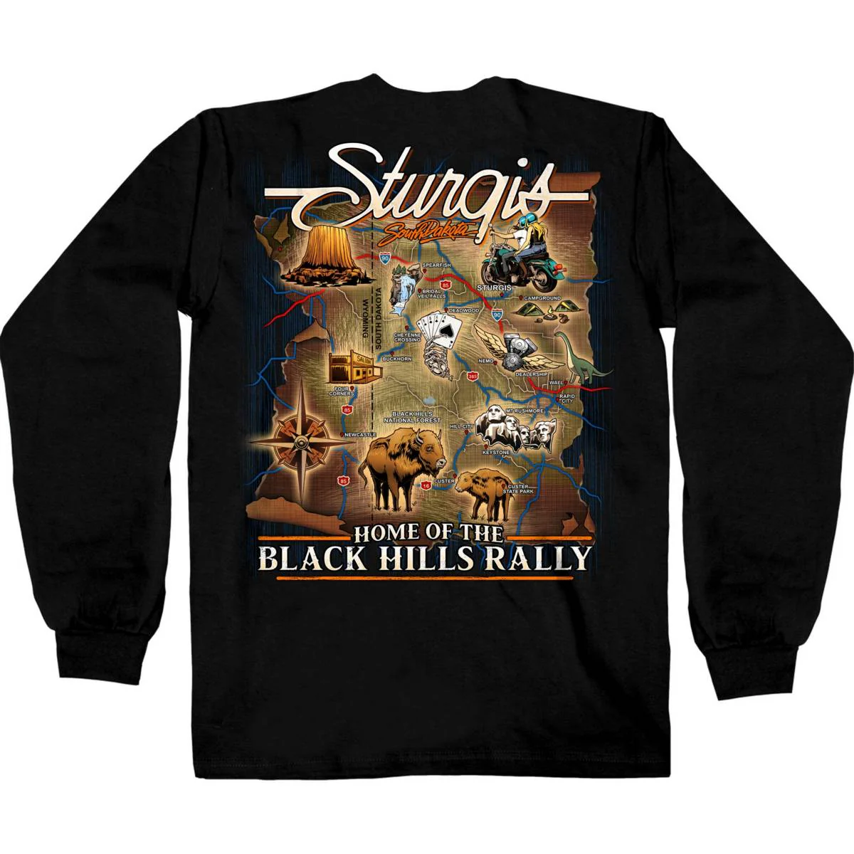 Hot Leathers SPB2113 Men's Black 2024 Sturgis Rally Attractions Long Sleeve Shirt - Image 2