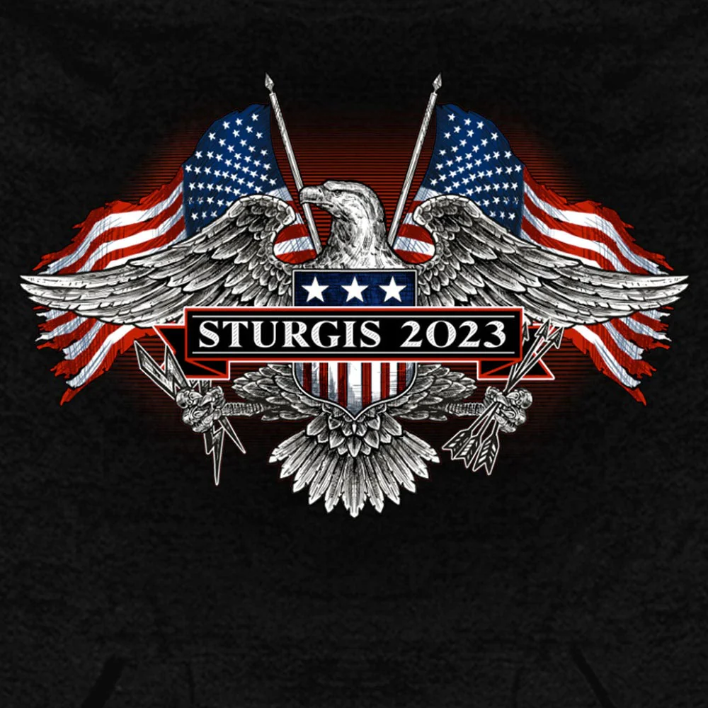 Hot Leathers SPB4013 Men’s 2023 Sturgis Vintage Patriot Black Hoodie - Image 2
