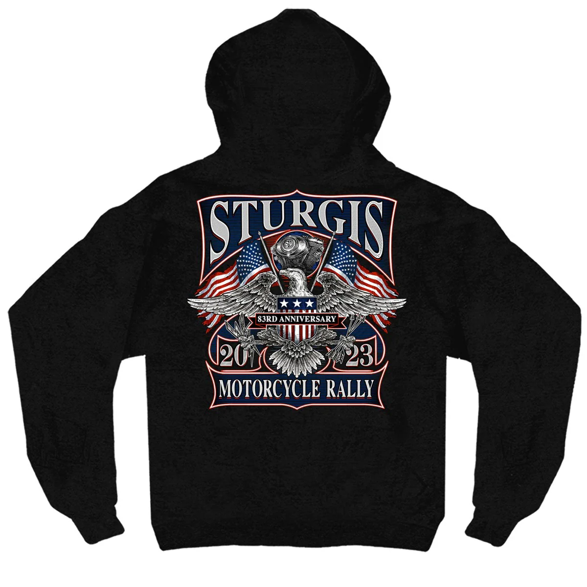 Hot Leathers SPB4013 Men’s 2023 Sturgis Vintage Patriot Black Hoodie - Image 4
