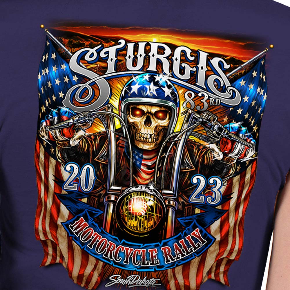 Hot Leathers SPL1825 Women's Navy Blue 2023 Sturgis # 1 American Lady Double Sided T-Shirt - Image 2