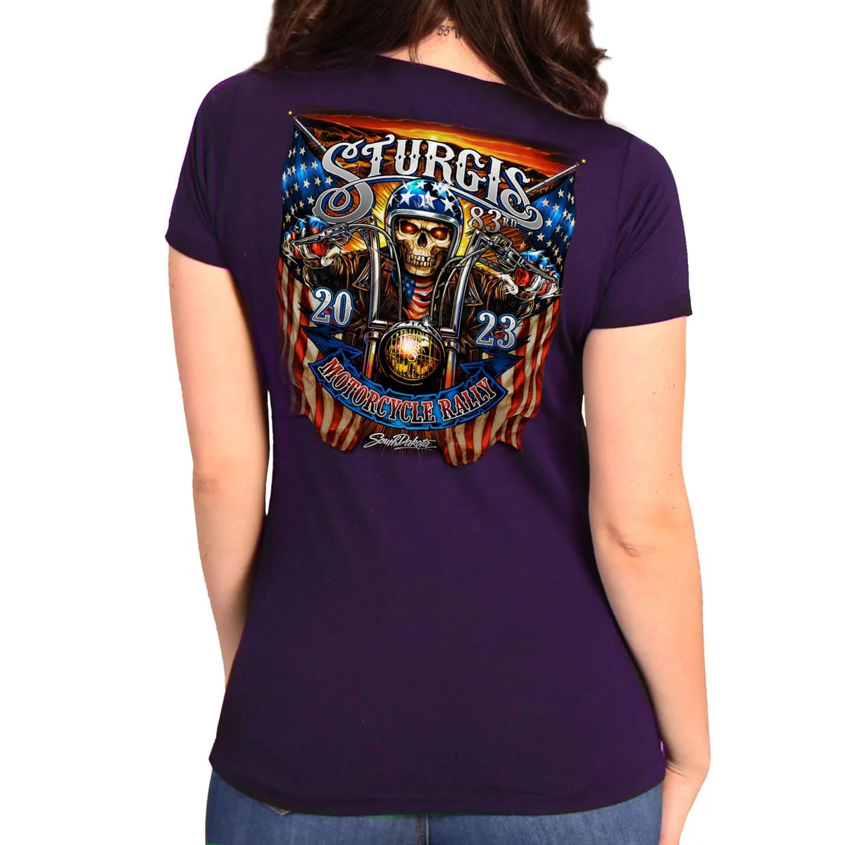 Hot Leathers SPL1826 Women's Heather Purple 2023 Sturgis # 1 American Lady Double Sided T-Shirt - Image 3