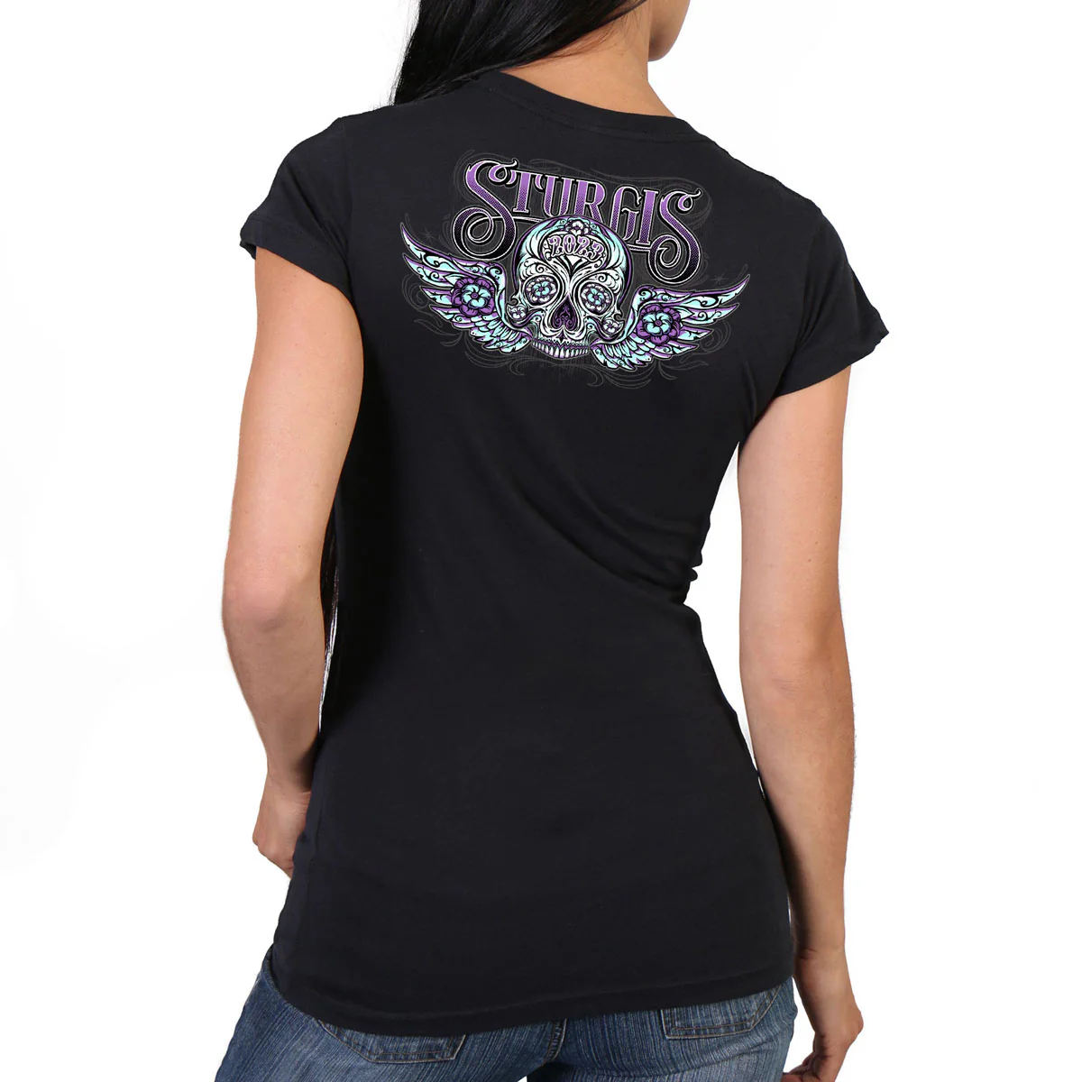 Hot Leathers SPL1827 Women's Black 2023 Sturgis Antique Sugar Skull T-Shirt - Image 3