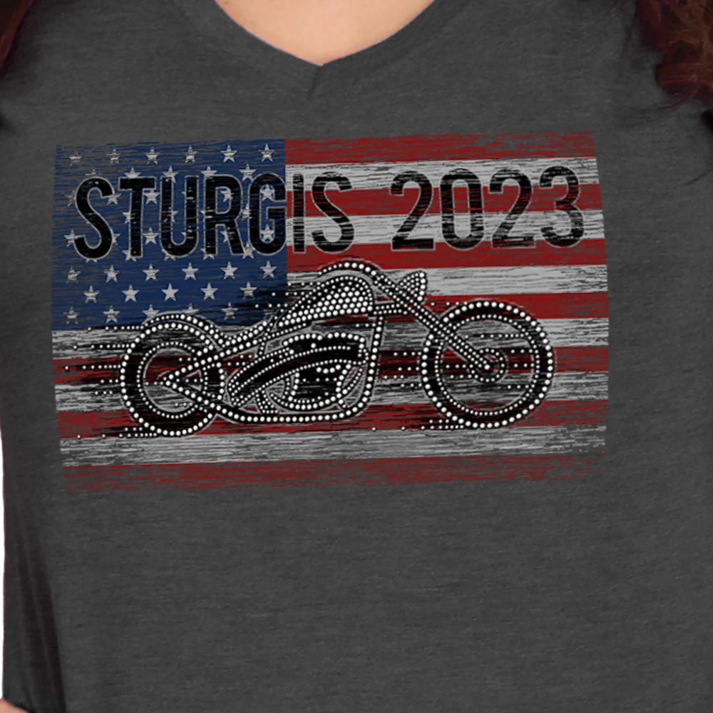 Hot Leathers SPL1832 Women's Black Heather Dark Gray Sturgis Motorcycle Rally Bling Bike T-Shirt - Image 2