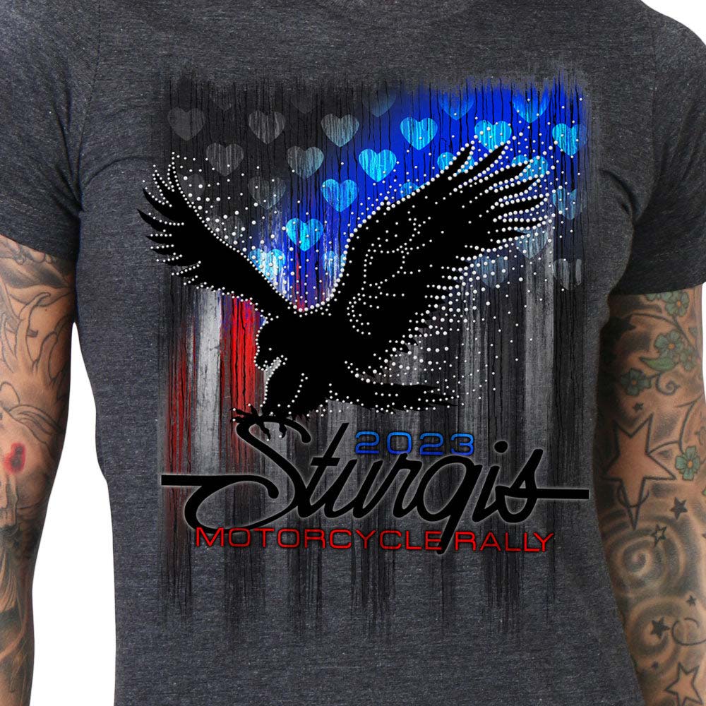 Hot Leathers SPL1836 Women's Heather Charcoal 2023 Sturgis Bling Eagle T-Shirt - Image 2