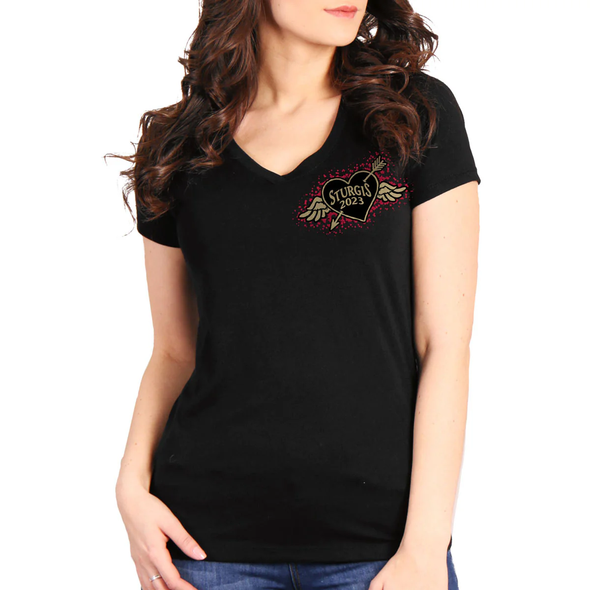 Hot Leathers SPL1848 Women's Black 2023 Sturgis Rose Wings Short Sleeve T-Shirt - Image 2