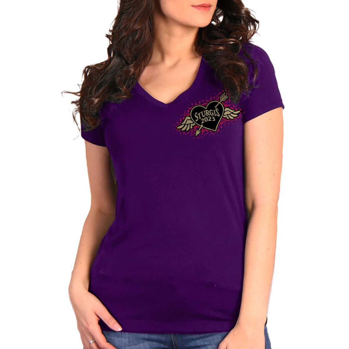 Hot Leathers SPL1849 Women's Purple 2023 Sturgis Rose Wings Short Sleeve T-Shirt - Image 2