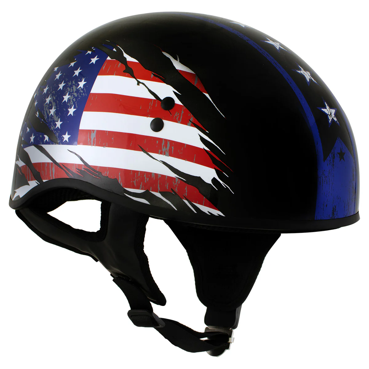 Hot Leathers HLT68 American Flag Black Glossy Motorcycle Skull Cap Half Helmet DOT Approved - Image 7