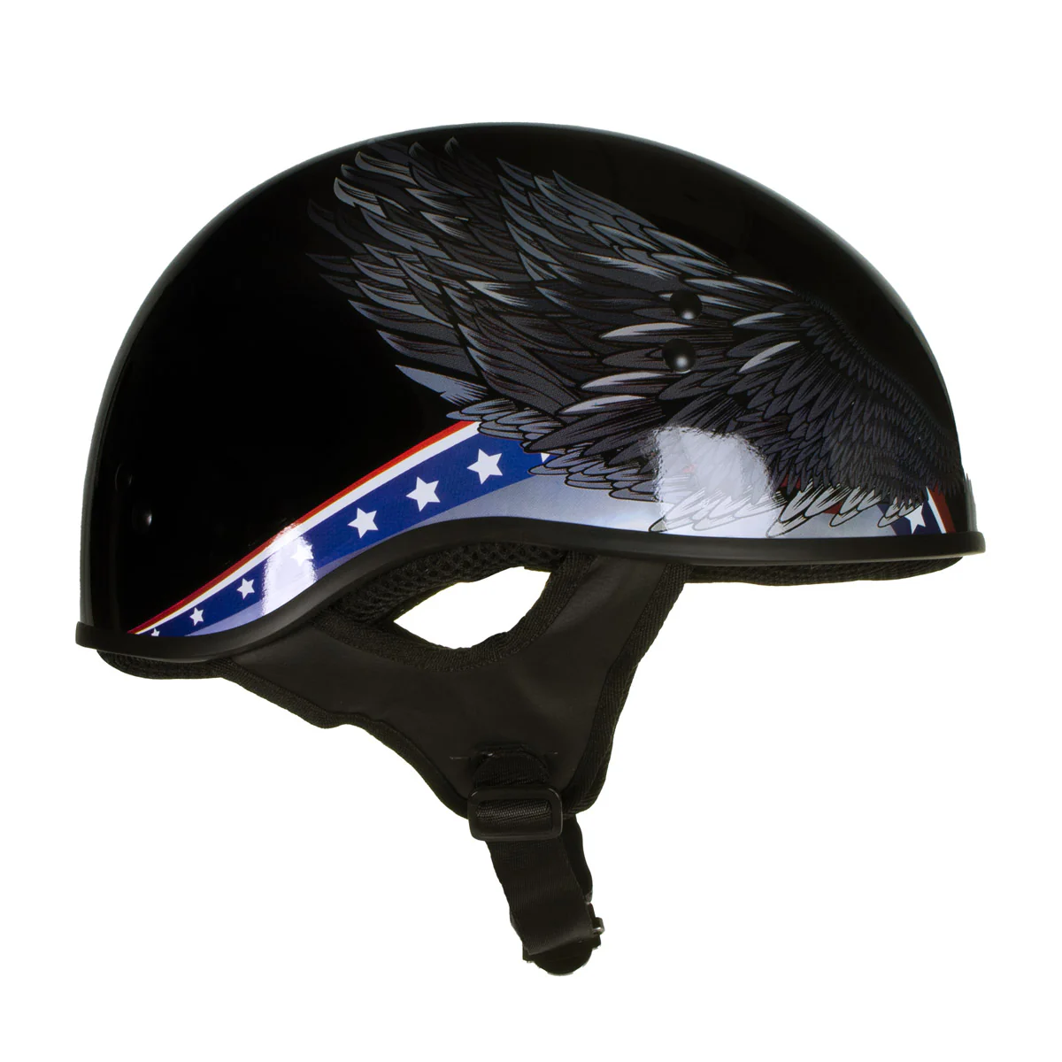 Hot Leathers HLT68 Eagle Black Advanced DOT Approved Motorcycle Skull Cap Half Helmet Biker - Image 11