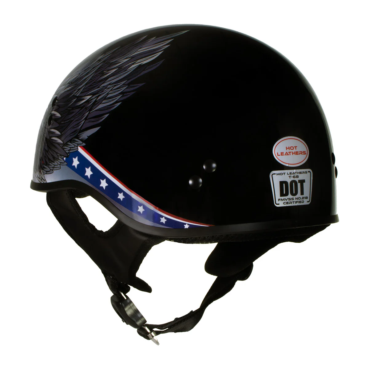 Hot Leathers HLT68 Eagle Black Advanced DOT Approved Motorcycle Skull Cap Half Helmet Biker - Image 7