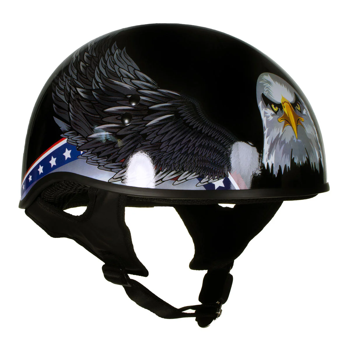 Hot Leathers HLT68 Eagle Black Advanced DOT Approved Motorcycle Skull Cap Half Helmet Biker - Image 9