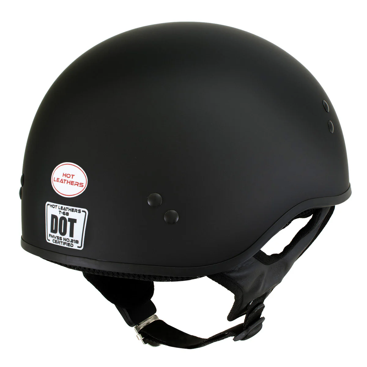 Hot Leathers HLT68-SP Flat Black The O.G. No Logo Motorcycle DOT Skull Cap Half Helmet Biker - Image 8
