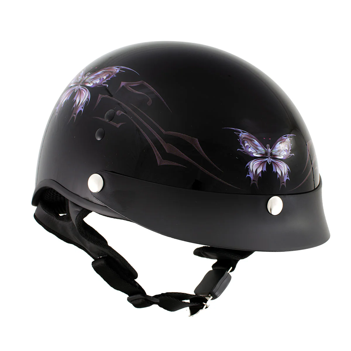 Hot Leathers HLT70 Purple Butterfly Glossy Black DOT Motorcycle Half Face Biker Helmet - Image 4