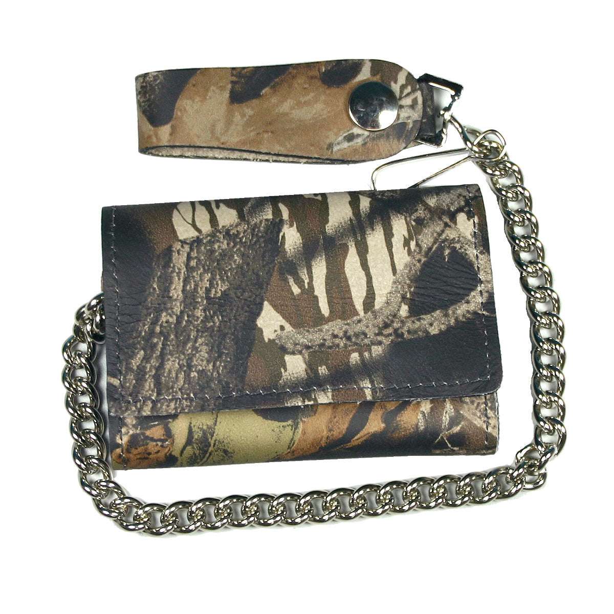 Hot Leathers Tri Fold Wallet Camo with Chain WLC3003