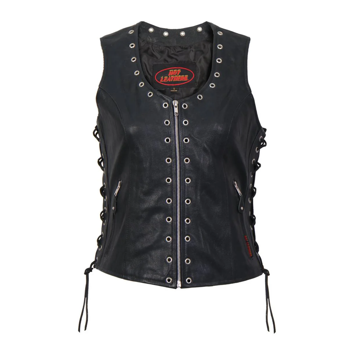 Hot Leathers VSL1009 Ladies Black Lambskin Vest with Grommet Accents - Image 9