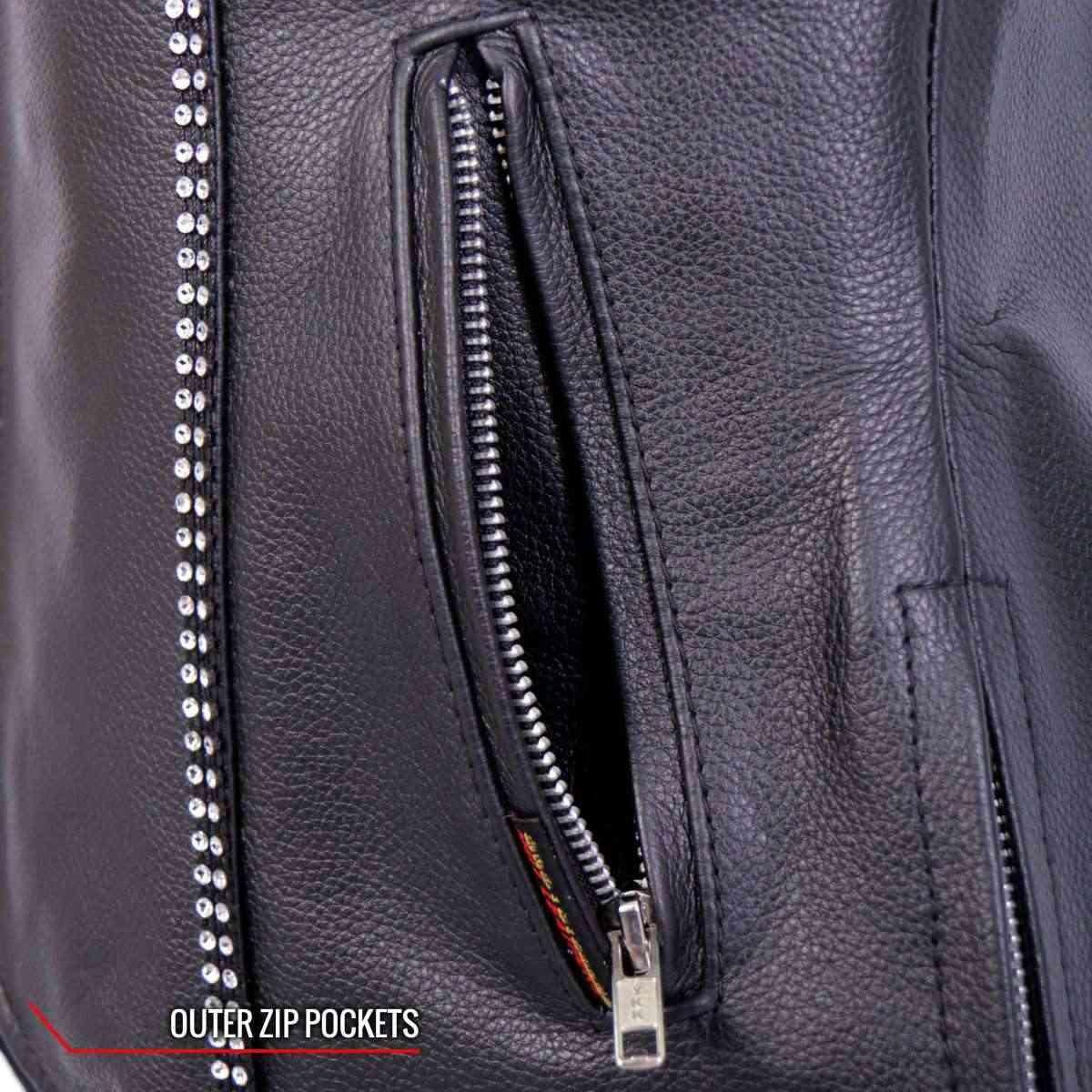 Hot Leathers VSL1016 Ladies 'Rhinestone' Black Leather MC Vest - Image 7