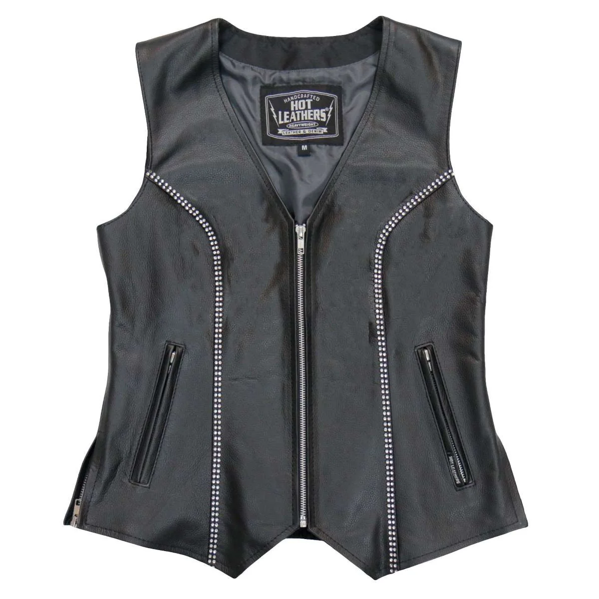 Hot Leathers VSL1016 Ladies 'Rhinestone' Black Leather MC Vest - Image 9