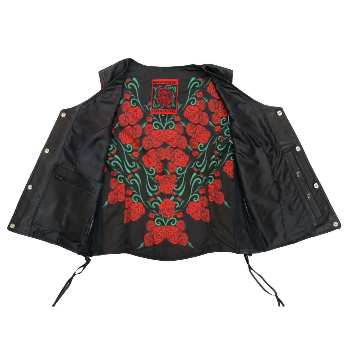 Hot Leathers VSL1019 Ladies 'Red Rose' Lined Black Leather MC Vest - Image 2