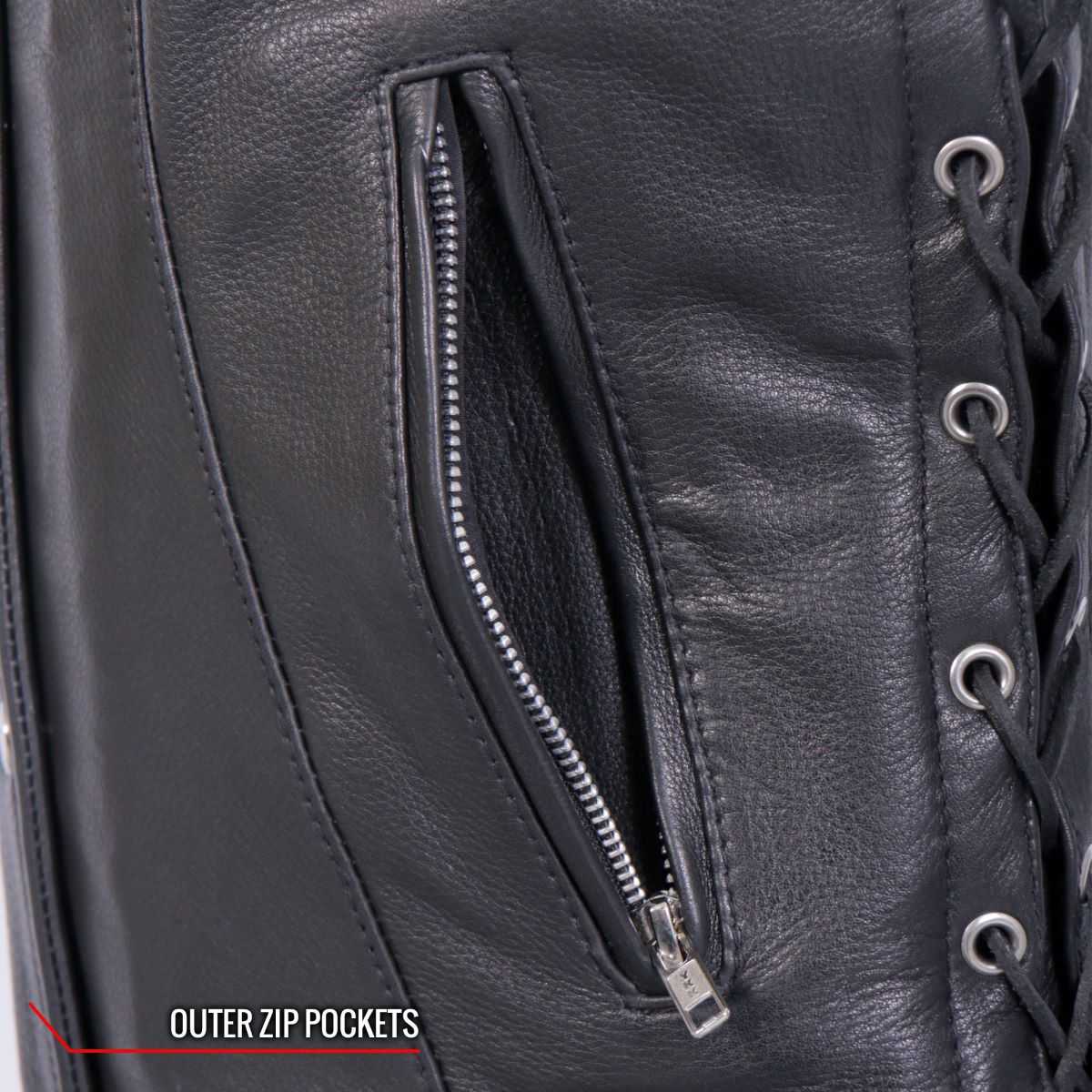 Hot Leathers VSL1019 Ladies 'Red Rose' Lined Black Leather MC Vest - Image 5